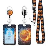 Basketball ID Badge Holder with Lanyards Detachable Lanyards for ID Badges, Retractable Badge Reel with Heavy Duty Clip for Nurse Teacher Office Staff Student