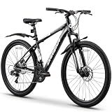 QARSWA 27.5 Inch Mountain Bike for Men and Women, Lightweight Aluminum Frame MTB with Dual Disc Brakes & 21-Speed Trigger Shifter, Comfort Foam Seat Adult Bicycle for Trail & Outdoor Riding,Black