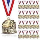 Cunno 24 Pcs Gold Medals Bulk 2 Inch Award Ribbons Sports Themed Metal Medal Trophy for Team Day Tournaments Birthday Party Winner Gifts(Flag Football)