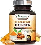 Turmeric Curcumin Supplement 1950mg - 95% Curcuminoids with Organic Turmeric & Ginger, BioPerine Black Pepper for Best Absorption, Nature's Vegan Joint Support, Non-GMO, Bottled in USA - 240 Capsules