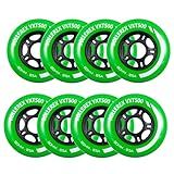 Rollerex VXT500 Inline Skate Wheels 8-Pack - 85A Durable Roller Blade Wheels for Indoor & Outdoor Skating - Fits Standard 608 Bearings (Turf Green, 80mm)