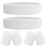 IMAGERIO 6 Pieces Sweatband Set Sports Headband Wristband Set, Moisture Wicking Athletic Sweatbands 4 Wrist Sweatband and 2 Headbands, Terry Cloth Sweat Absorbing Head Band for Workout -White