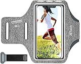 JETech Phone Armband Holder with Key Holder and Card Slot for Phone Upto 6.2 inch, iPhone 16e/16/15 Pro/15/14 Pro/14/13 Pro/13, Galaxy S23/S22, Pixel 8a, Water Resistant, Adjustable Band (Grey)