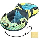 AirsFish 49-Inch 2-Person Snow Tube Inflatable (450 lbs Capacity) - Heavy Duty 0.75mm Freeze-Resistant PVC with Reinforced Tow Leash & Deep Cushioned Seat - Winter Outdoor Sled