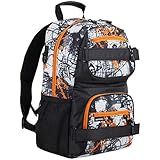 Eastsport Travel Skateboard Backpack Double Strap Laptop Bag Multi-Sport Design for Men and Women, Orange White Black