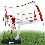 Volleyball Net Training Equipment, 2-in-1 Adjustable Height Professional Practice Net with Ball Return System for Backyard Outdoor Indoor, Easy Setup for Solo Training, Team Drills, Serving & Spiking