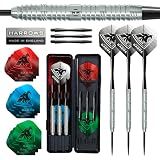 Harrows Sabre 90% Tungsten Steel Tip Darts Set I 21g to 26g All Weights Available I Huge 24pcs Bundle with Spare Shafts, Prime Flights & Travel Case 22g