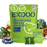 exdoo Super Greens Fiber Gummies Multivitamin Superfood Gummy with Spirulina Chlorella Prebiotic Probiotic Postbiotic for Digestive Health Supplement 15 Packs 120 Gummies