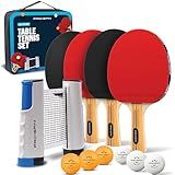 PRO-SPIN Portable Ping Pong Set with Retractable Ping Pong Net for Any Table, All-in-One Table Tennis Set with Ping Pong Paddles, Balls & Case, Table Top Family Game (4-Player Set | Active Red)