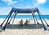 Vibemo Beach Tent, Beach Canopy Sun Shade with UPF50+ UV Protection, 10x10ft, Includes 8 Sandbags, Sand Shovel, Ground Pegs & 4 Stability Poles, Pop Up Sun Shelter for Camping, Picnics, Backyard Fun