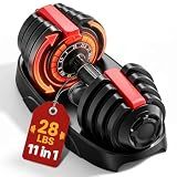 28 lbs Adjustable Dumbbell Set, 11 in 1 Weight Options, Single Dumbbell