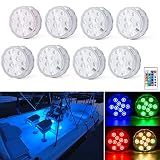 Shangyuan Boat Lights Wireless, Battery Powered Operated Marine Led Interior Light for Boat Deck Courtesy Light, for Fishing Pontoon Sailboat Kayak, Remote Control Multi Color Changing, RGB, 8PCS