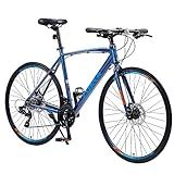WEEROCK 700C Hybrid Bike, 24 Speeds 3 x 8,Flat Bar, Aluminium Alloy Frame,Disc Brake,Racing Bicycle,Commuter Bike for Adult, Men,Women Junior Senior, Dark Blue