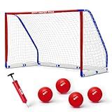 A11N Sports Floating Water Polo Goal Set – Large 4.7ft x 3.1ft Pool Net with 4 Balls – Fun Summer Backyard & Pool Game - Blue & Red