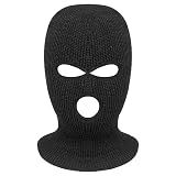 3-Hole Full Face Mask Cover Ski Mask Winter Balaclava Cap Knitted Face Cover for Winter Outdoor Sports Black