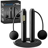 Jump Rope with Counter 2-in-1 Weighted Corded & Cordless Skipping Rope with LCD Display, Adjustable Length and Steel Ball Bearings for Calorie/Count Tracking. For Adult Fitness Home Gym Workouts.