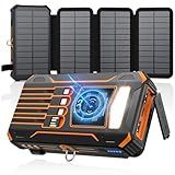 SOARAISE Solar Charger Power Bank - 48000mAh Wireless Portable Charger Built-in 4 Cables and 4 Solar Panels, PD QC 3.0 Fast Charging USB C Battery Pack with Flashlight for Camping Travel