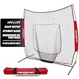 PowerNet Baseball & Softball Practice Net 7x7 FT, Outdoor Baseball Training Equipment for Pitching & Batting Practice (Red Net)