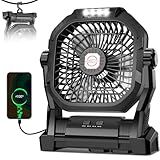 Camping Fan Rechargeable, 20000mAh Battery Powered Portable Fan with LED Light & Hook, 4-Speed 270° Adjustable, Camping Essentials for Tent, Travel, Car, Outdoor, Indoor, BBQ, Fishing, Jobsite
