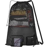 NATURAL STYLE Mesh Drawstring Gym Swim Beach bag, Large Waterproof Pool Sports Backpack for Swimming Gear Workout Yoga Travel (Black)