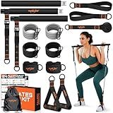 Pilates Bar Kit with Resistance Bands, 3-Section Multifunctional Yoga Pilates Bar with Metal Adjustment Buckle.Portable Pilates Equipment for Women & Men Full-Body Workouts at Home Gym
