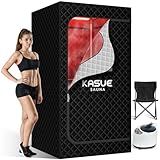 KASUE Portable Infrared Sauna, Steam Sauna Box with XL Steamer, 5-Layer Waterproof & Heat Insulation for Relaxation, Detoxification, Muscle Pain Relief Indoor & Outdoor(Obsidian Black)