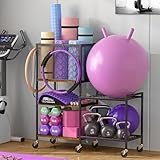 5 Tier Dumbbell Rack, Yoga Mat Storage Holder, Home Gym Storage Rack, Workout Equipment Storage Organizer, Weight Storage Holder Rack with Hooks and Wheels