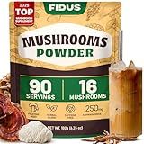 Fidus 16 Mushroom Supplement Powder with 17,300mg, 90 Servings Mushroom Coffee Alternative for Immunity, Focus & Energy with Ashwagandha, Lion's Mane, Chaga, Reishi and Cordyceps, 100% Fruiting Bodies