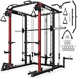 Goimu S1-V4 Smith Machine, 2000LBS Power Cage with Cable Crossover System, All-in-One Squat Rack with Smith Bar, Strength Training Equipment for Hone Gym (Red Smith Machine S1)
