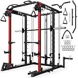 Goimu S1-V4 Smith Machine, 2000LBS Power Cage with Cable Crossover System, All-in-One Squat Rack with Smith Bar, Strength Training Equipment for Hone Gym (Red Smith Machine S1)