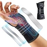 Rakiie Carpal Tunnel Wrist Brace Left Hand, Adjustable Night Wrist Support with 3 Metal Splints, Hand Brace for Men Women No Pressure on Thumb, Splint Stabilizer for Work, Arthritis, Gray Medium