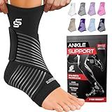 Sleeve Stars Ankle Brace for Women & Men, Ankle Wrap for Sprain, Compression Sleeve for Plantar Fasciitis Relief, Easy Customizable Support: w/ Removable Strap (Single/M:10"-12"/Black)