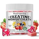 Nutravita Creatine Monohydrate Chews (5g) – Pre-Workout Energy & Muscle Growth Support for Men & Women | Strawberry Electrolyte Gummies (60 Count)