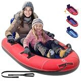 QPAU Snow Sled with Premium Canvas Cover, 2 Person Inflatable Heavy Duty Snow Tube with Reinforced Handles, Snow Sleds for Kids and Adults, Winter Toboggan Outdoor Toys Gifts for Family (Red)