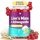 Organic Ashwagandha Gummies & Lions Mane Gummies with 4 Adaptogens| Brain Supplements for Memory and Focus, Stress, Energy, Immune, Sleep| Cortisol Supplements for Women & Men| Berry Flavor, 60 Counts