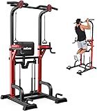Power Tower Dip Station Pull Up Bar for Fitness Home Gym Workout,Multi-Function Adjustable Height Fitness Strength Training Exercise Equipment,with Power Elastic Ropes,Black with Work Bench