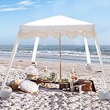 AMMSUN Beach Cabana with Fringe, 7' x 7' Boho Beach Canopy with Tassels, Easy Set up & Premium Wood Pole, Cabana Tent with Sand Pockets, Instant Sun Shade for Sand, Garden, Patio, Elegant White