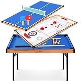SereneLife 4 in 1 Multi Game Table, 4’x2’ Folding Portable Sports Arcade Games with Accessories, Ping Pong, Air Hockey, Pool Billiards, and Shuffleboard, for Indoor, Outdoor, All Ages