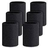 Wettarn 6 Pcs 4 Inch Cotton Elastic Wrist Bands for Sports, Gymnastics, Tennis, Football, Hiking, Cycling, Running (Black, about 4 x 3.15 inches, 10 x 8 cm)