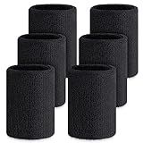 Wettarn 6 Pcs 4 Inch Cotton Elastic Wrist Bands for Sports, Gymnastics, Tennis, Football, Hiking, Cycling, Running (Black, about 4 x 3.15 inches, 10 x 8 cm)