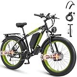 AWD Electric Bike for Adults, Peak 4000W Power 26” Fat Tire Ebike, Dual Motor Electric Bicycles, 48V 22.4AH Removable Battery Fast Dual Hydraulic Brakes 21-Speed All Terrain E-Bikes (V3, Black-Green)