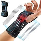 Rakiie Carpal Tunnel Wrist Brace, Adjustable Night Wrist Support with 3 Straps, Hand Brace for Men Women No Pressure on Thumb, Splint Stabilizer for Work, Blue Right Hand, Size S