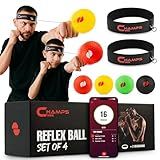 Boxing Reflex Ball Set with Punch Counter App– 4 Box Balls with Varying Weights, 2 Headbands and 4 Spare Strings to Improve Speed, Hand-Eye Coordination for Men, Kids Boxing Equipment MMA Gear Gift