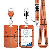 Basketball Badge Holder Reel Lanyard, Sport Ball ID Card Badge Holder Retractable Name Tag Clips, Funny Nurse Teacher Office Student Gifts