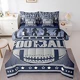 Erosebridal 7Pcs Football Sports Comforter Sets for Boys Kids Girls Sport City Team Bedding Sets Football City Style Comforter Rugby Player Silhouette Sheet Set Queen