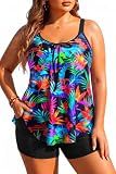 Daci Tropical Women Plus Size Tankini Swimsuit with Pockets Shorts 20 Plus