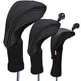 LONGCHAO Golf Club Head Cover for Driver Fairway 3 Pcs Woods Headcovers, Golf Accessories Hybrid Head Covers Set with Interchangeable Tags 3 4 5 7 X (Black)