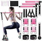 Bbtops Pilates Bar Kit with Resistance Bands(4 x Bands),3-Section Pilates Bar with Stackable Bands Workout Equipment for Legs,Hip,Waist and Arm,Portable Home Gym for Women Full Body (Pink30lbs,40lbs)