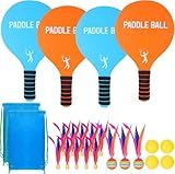 Beeplove 2 Paddle Ball Sets - Funny Paddleball Rackets Game, Outdoor Sports Toys for Kids Adults Family Games Yard Lawn Party Supplies(4 Paddles, 4 Balls, 2 Drawstring Bags)
