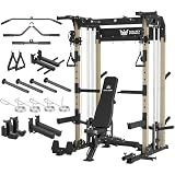 MAJOR FITNESS F22 Power Rack with Weight Bench – 1600lbs All-in-One Squat Rack with Cable Crossover, Dual Pulley, Heavy-Duty Steel Frame, Attachments & Storage for Home Gym Strength Training, Khaki